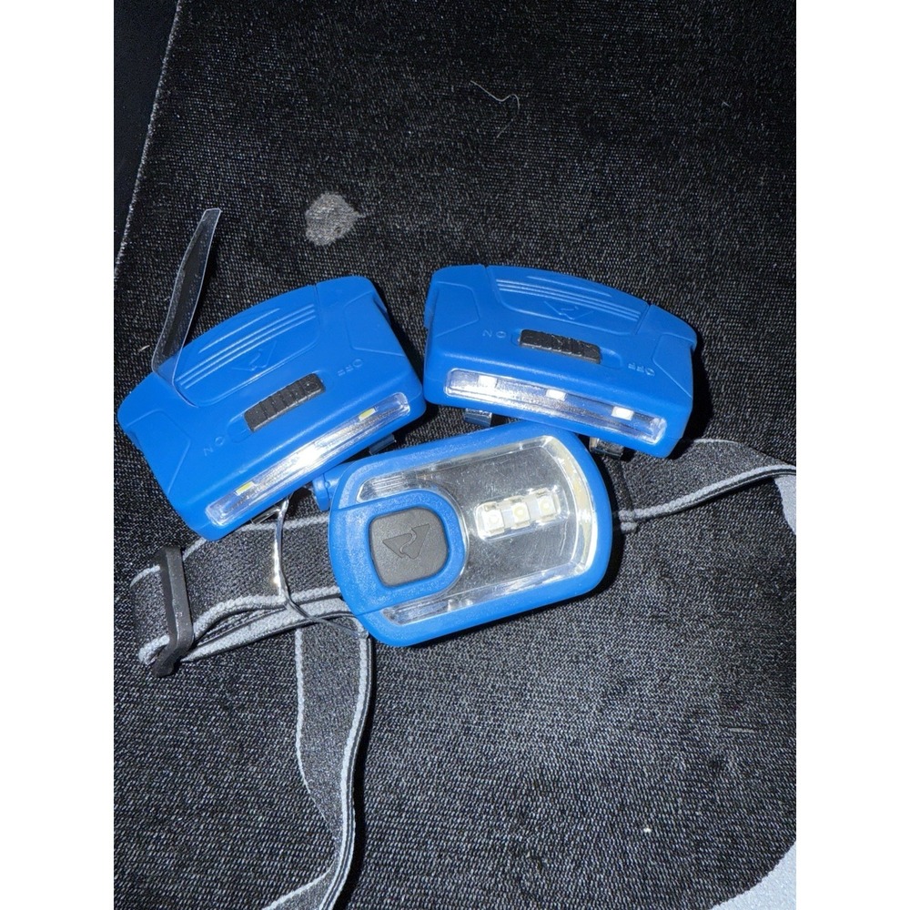 Blue Headband 3 LED Light And 2 Cap Clip Lights 4057